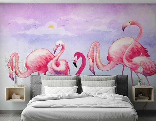 Fototapete 3d effekt tapete Handbemalter roter Flamingo Vlies Tapete Wohnzimmer Schlafzimmer Wandtapete Wandbilder Wand Dekoration 400CM(B) x280CM(H)