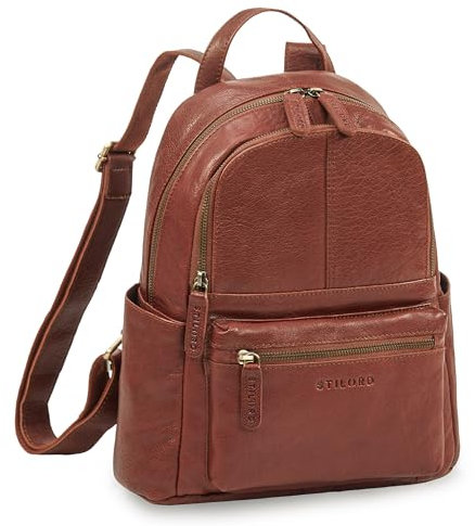 STILORD 'Berry' City Rucksack Damen Leder Klein Damenrucksack Modern Diebstahlsicherer Rucksack-Handtasche Echtleder Reise-Rucksack Daypack Tagesrucksack Laptop 13 Zoll, Farbe:maraska - braun