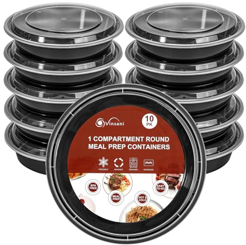 Vinsani 1 Compartment Round Meal Prep Containers – 10/20/30 Pack BPA-Free Reusable Plastic Food Storage Bowls with Lids Stackable Lunch Containers – Microwave, Freezer & Dishwasher Safe (20 Pack)