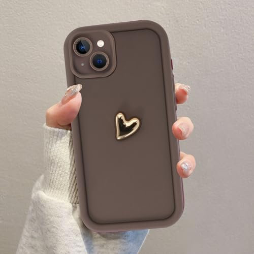Kueqeay Coques pour iPhone 15 6,1'', Étui Kaki Souple Silicone Aesthetic Amour Modèle 3D Dessin Durable Housse de Antichoc Camera Protection Cover Filles, 04
