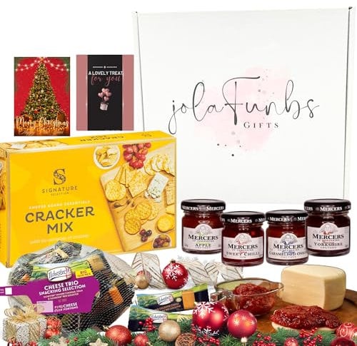 JOLAFUNBS Luxury Cheese Hamper Cheese Board Gift Chutney Selection Gift Sets, Ilchester, Crackers Biscuits & Card- Cheese Hamper Gifts for Women & Men Birthday Valentine or Christmas Gifts for Couples
