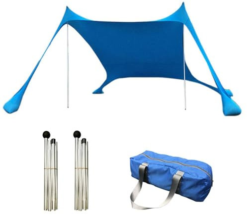 Beach Strandzelt, Sonnenschutz UPF50+, Tragbares Strandmuscheln Sonnendach Sonnensegel für Camping Picknicks Outdoor mit Sandsäcken, Stangen und Aufbewahrungstasche, 210x150x170cm