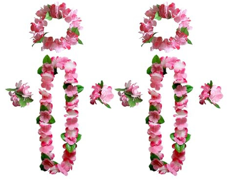 8 Stück Hawaii Outfit Damen,Kostüm Blumen Accessoires Kette Beach Party Haarreif Blumenkette Blume Deko Hawaiianische Mädchen Kostüme Haarschmuck Set Blumenketten Blumenkranz (A)