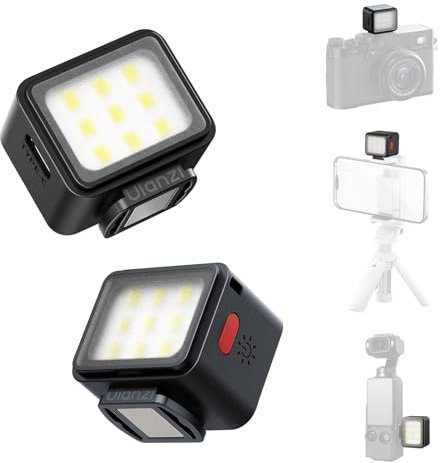 ULANZI DG01 Mini Video Light, Vlogging Light with Cold Shoe, 5600K Colour Temperature, Magnetic Camera Light Brightness Adjustable, 500mAh Battery Photo Light for Photography
