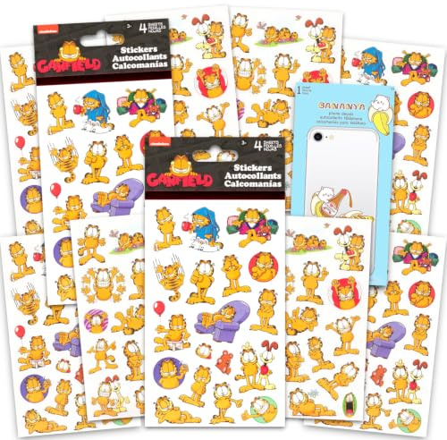 Garfield Aufkleber-Set | Partygeschenke mit 8 Bögen, 120+ Aufklebern, Geburtstagsparty-Geschenktüten, Basteln, mehr | Garfield Partyzubehör-Set