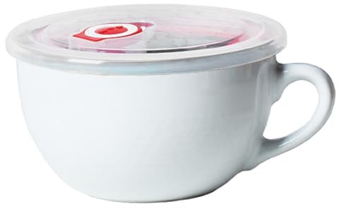 Soup Mug with Handle & Lid 700ml Microwavable Dishwasher Safe Ceramic Soup Bowl Vintage & Glazed Bowl for Salad, Cereal & More, Cereal Bowls