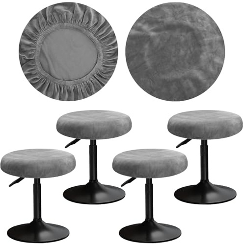 YINGAYOU Hockerbezug Rund 30-40 cm Bezug Hocker Rund Samt Luxuriöser Stoff Waschbar Dehnbar Wunderschöne Farbe für Runde und Eckige Hocker (4, Grau)