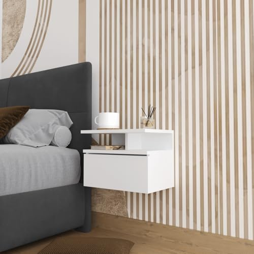 Smart Home Art Venus Hängender Nachttisch – Wandmontiertes Nachtkästchen mit Tür – Atlantic Eiche – Platzsparendes Design – Schwebender Schrank für Schlafzimmer