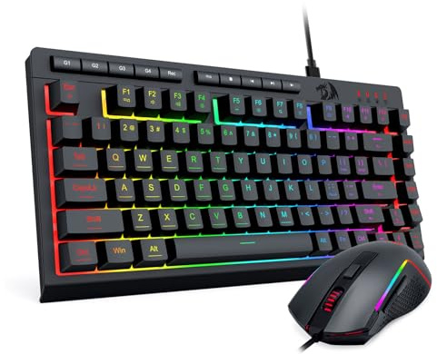 Redragon 75% Wired Gaming Keyboard and Mouse Combo, RGB Backlit, Black | Mini Macro Membrane Keyboard with Anti-Ghosting & Multimedia Keys + 8000 DPI Programmable Optical Mice for PC Laptop