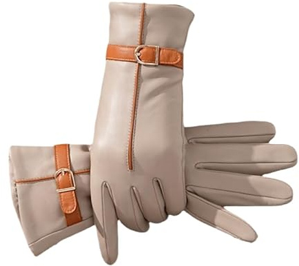 Keninll Damen Lederhandschuhe, Vintage Winter Fleece Gefüttert Lammfell Handschuhe, Touchscreen Kompatibel zum Fahren und Radfahren, Winddicht, Warm und Weich