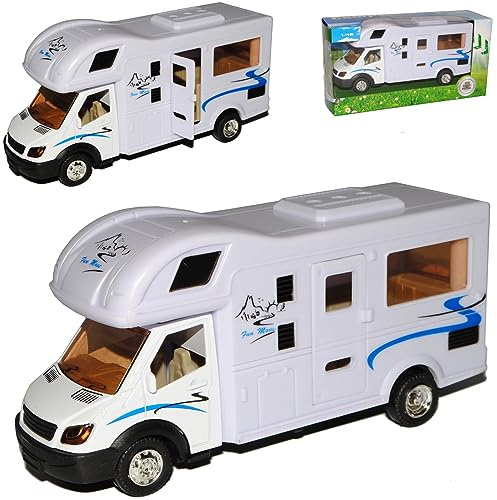 alles-meine.de GmbH Wohnwagen Camping mit roten Streifen öffnender Tür und Rückzugsmotor 1/48 Modellcarsonline Modell Auto mit individiuellem Wunschkennzeichen