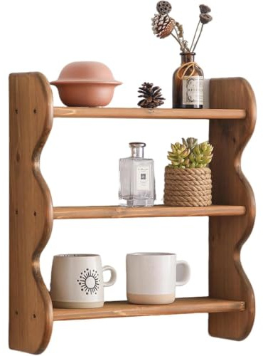 HuiDao 100% Solid Wood Wall Shelf 3-Tier, Rustic Floating Shelves Wall Mounted Storage Rack, Farmhouse Decor Hanging Shelf Display Shelves for Apartment, Living Room and Bedroom