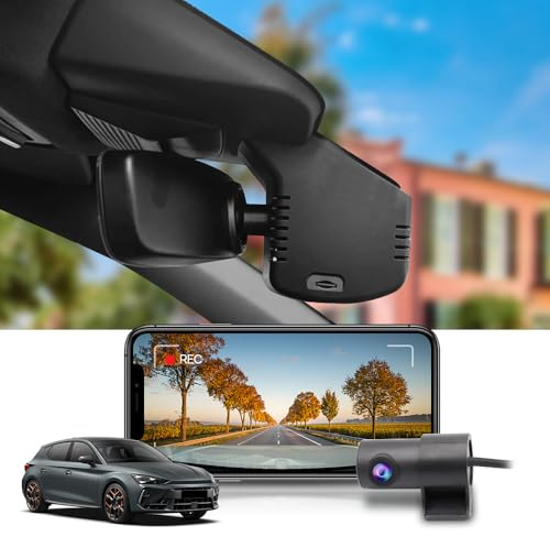 Fitcamx Dash cam Vorne Hinten 2160P +1080P passend für Cupra Leon 2025 2026 (HD2-6766), OEM Dasch-cam Auto, Dual HD 4K Video Wifi, G-Sensor, Loop-Aufnahme, WDR Dashcam mit akku, Plug&Play, 128GB Karte
