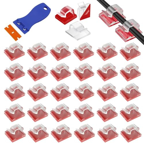 60 Clips de Cable Exterior con Cintas Adhesivas - Mini Ganchos Autoadhesivos Transparentes para Decoración y Soporte de Alambre de Luces de Hadas Resistentes al Agua y Fácil Instalación