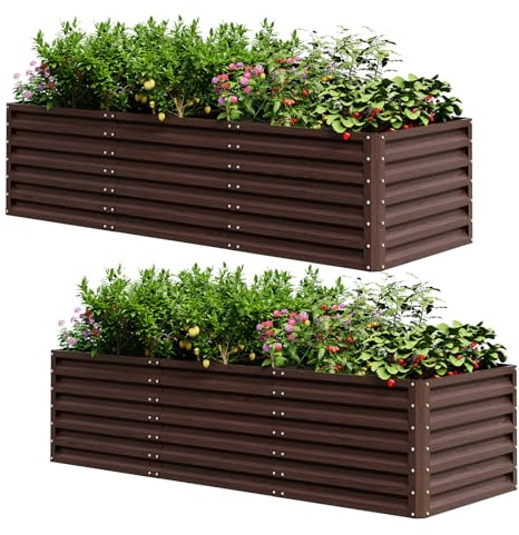 UDPATIO Hochbeet aus Metall,240x60x90 cm 2er-Set,Zink-Aluminium Freistehendes Hochbeete für Garten und Balkon, 1296 L Pflanzkasten für Garten, zum Anbau von Gemüse, Blumen und Obst, Rot Holz-Effekt
