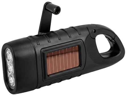 MIMISOLA Linterna Recargable Solar, LED Super Brillante, Linterna Manivela Solar, Mini Linterna con Manivela y Panel Solar, Linternasolar Recargable Para Camping Al Aire Libre-Negro