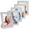 PHOTOLINI Bilderrahmen 10x15 cm Silber MDF-Holz, breite Rahmen, 5er Set, modern, bruchsicheres Acrylglas, zum Aufhängen & Aufstellen, extra Zubehör - für Ihre stilvolle Wanddekoration