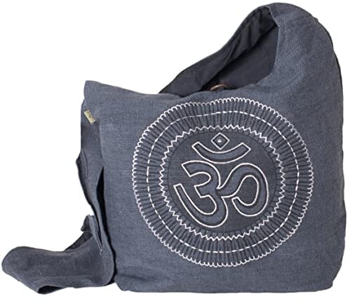Vishes - Umhängetasche Stoff Beuteltasche Schulterbeutel Damen Beutel Herren Langer breiter Tragegurt Om Unisex grau