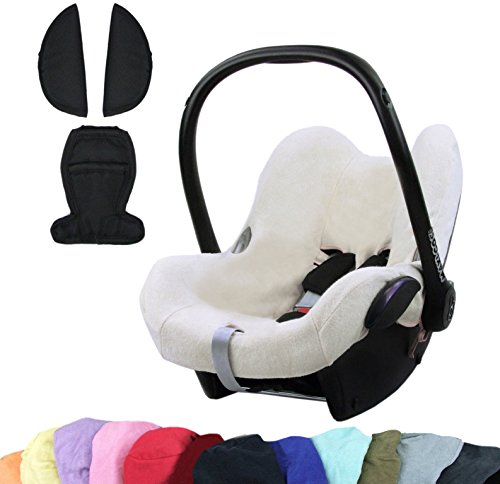 BAMBINIWELT KOMBI-ANGEBOT Sommerbezug, Schonbezug, Bezug aus Frottee + Gurtpolster für Maxi Cosi CabrioFix (weiß +schwarz)