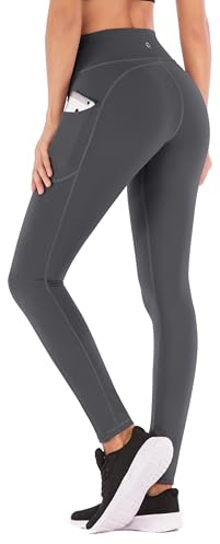 IUGA High Waist Yoga Pants with Pockets, Gym Leggings for Women Tummy Control, Workout Leggings for Women 4 Way Stretch Grey