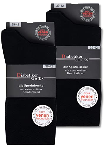 Lot de 6 Paires de Chaussettes Diabetiques Homme Femme 97% Coton sans Elastique & sans Couture (43-46 Noir)