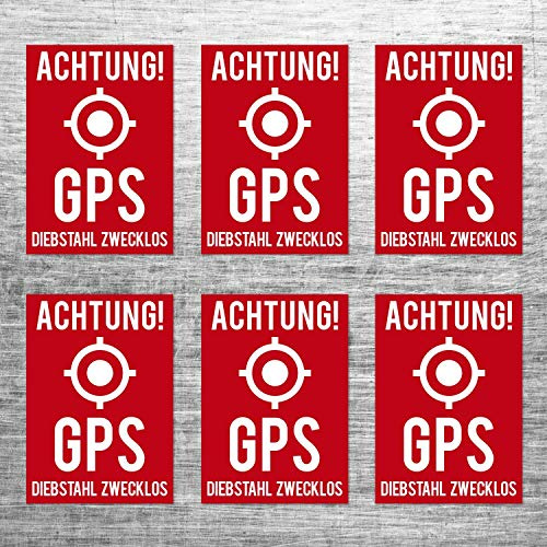 foliado® 6 Stück Aufkleber Hinweisaufkleber DIN A8 7,4 x 5,2 cm Sicherheit Schutz vor Diebstahl - Ideal für Objekte zur Abschreckung AVAS-004 (GPS - Diebstahl zwecklos)