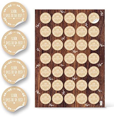 Logbuch-Verlag 35 Sticker Schön dass du da bist 3,2 cm klein naturfarben weiß Hochzeit Tischkarten