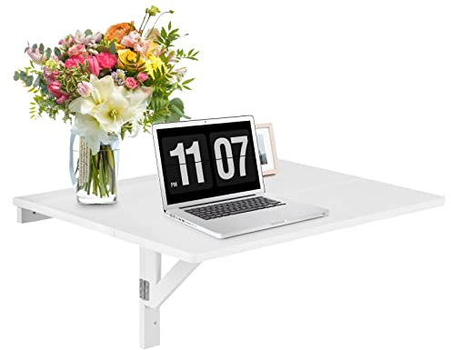 COSTWAY Wandmontierter Klapptisch, 80 x 60 cm, klappbarer Wandtisch, platzsparender Küchentisch Wandklapptisch für Küche Esszimmer Arbeitszimmer (Weiß)
