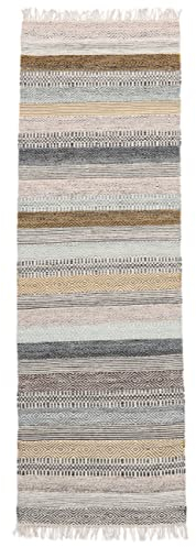 RugVista Ester Kurzflor Teppich - 80 x 350 cm Läufer, Moderner Kelim, Wolle - Für Flur, Schlafzimmer, Küche, Wohnzimmer - Schwarz/Grau, Mehrfarbig