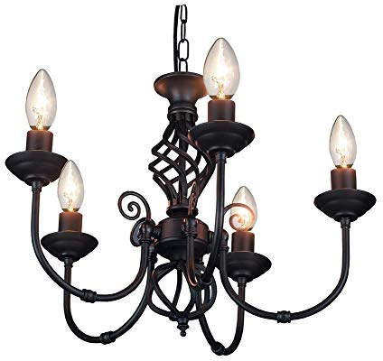 Lights4Living Traditional 5 Way Ceiling Light with a Classic Knot Twist Finished in Black - LED Compatible