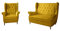 MOEBLO Couchgarnitur Ohrensofa 2 Sitzer + Sessel Sofa Garnitur Stoff Samt (Velour) Glamour Wohnlandschaft Chesterfield - Kros (Gelb (Omega 68))