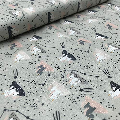 Kt KILOtela - Patchworkstoff - Baumwollstoff - Stück: 100 cm Länge x 140 cm Breite | Einhörner und Sterne - Grau, Pink
