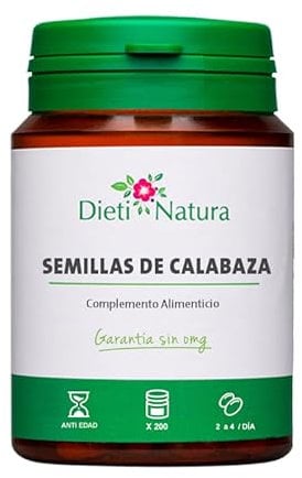 Dieti Natura Aceite de Semillas de Calabaza 200 Cápsulas - Aceite de Semilla de Calabaza para el Confort Urinario - Mejora el Funcionamiento de la Próstata y la Vejiga - Garantía sin OGM