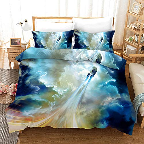 BEDSERG 3D Bettwäsche Bettbezug Blue Sky Star Trek 135x200 cm Bettwäsche Set 3 Teilig Bettbezüge Mikrofaser Bettbezug mit Reißverschluss und 2 Kissenbezug 80x80cm