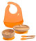 Love Earth ® - Bamboo Baby Weaning Set – 5 Piece Baby Weaning Set Including Suction Plate, Bowl, Spoons, and a Silicone Bib – Eco-Friendly Weaning Set for Babies from 3 Months to 6 Years (Orange)