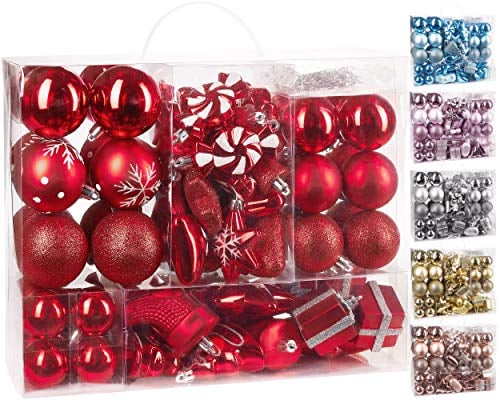 BRUBAKER Juego de 77 Piezas Bolas de Navidad Decoración del árbol de Navidad Rojo/Plata