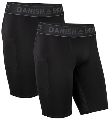 DANISH ENDURANCE Herren-Kompressionshose, Trainingshose, Tights mit Tasche, 2er Pack (Schwarz, XXL)