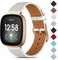CeMiKa Leder Armband Kompatibel mit Fitbit Sense/Fitbit Versa 3 Armband, Original Lederband Ersatzband mit Edelstahl-Verschluss, Weiß/Roségold