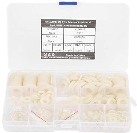 600pcs Kit de combinaison de joint de rondelle en nylon blanc M2-M12 Total 9 tailles