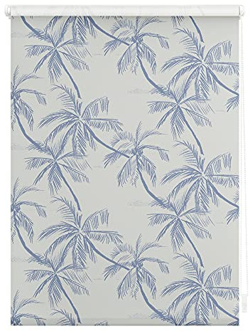 Lichtblick Klemmfix Verdunklungs-Rollo mit Motiv, ohne Bohren, Blickdicht, Seitenzugrollo, Made in Germany, Julia Schumacher, Blueprint Palms - Blau 60 cm x 150 cm (B x L)