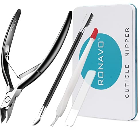 Tondeuse à cuticules avec poussoir à cuticules – Coupe-cuticules - Tondeuse à cuticules - Décapant la peau morte - Outils de pédicure pour ongles et ongles des (Black Set (L))