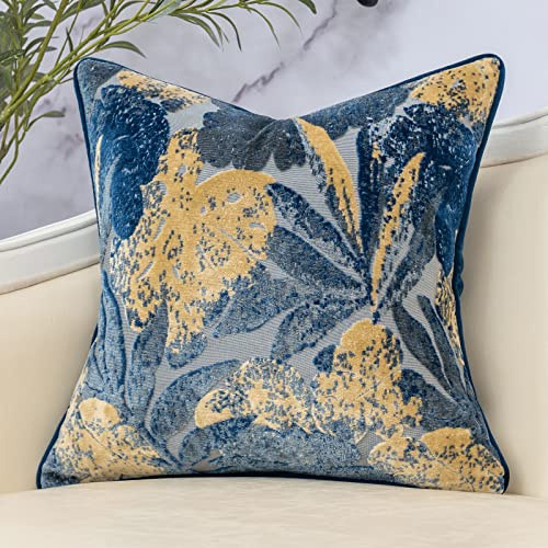 Yangest Kissenbezug mit blauem Monstera-Blatt-Motiv, aus Samt, Vintage-Stil, strukturiert, neutraler Palm-Kissenbezug für Sofa, Couch, Schlafzimmer, Wohnzimmer, Weihnachtsdekoration, 45.7x45.7 cm