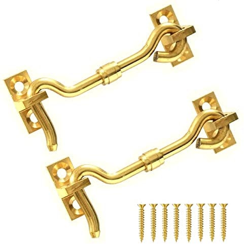 TERF® 75mm Polished Brass Cabin Door Hook and Eye Lock 75mm (3 inch) Cabinet Latch including Fixing Screw For Door Gate Window Closet Shed Latch - Pack of 2