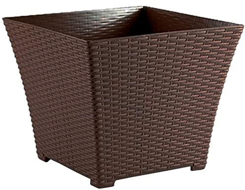 Acan Tradineur - Maceta Cuadrada de plástico Rattan, macetero, Tiesto, Recipiente para Plantas, Flores, balcón, terraza, jardín (Wengué, 25,3 x 21,5 cm)