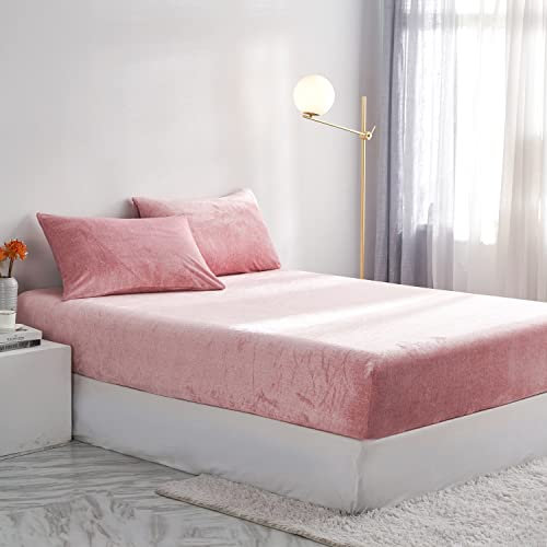 Damier Kinder Winter Spannbettlaken 140x200cm Rosa Fleece Warme Plüsch Spannbetttuch Cashmere Coral Jungen Kids Bettlaken Geeignet für 30cm Matratze