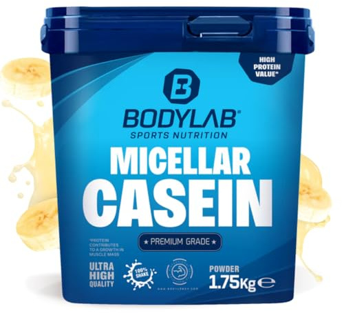 Bodylab24 Casein Micellar Banane 1750g, 100% pures Casein, reich an BCAA-Aminosäuren, langes Sättigungsgefühl, unterstützt den Muskelaufbau und -erhalt, ideal während einer Eiweiß-Diät