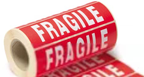 Etiquette Autocollante Fragile | Taille XL - 50 X 120 mm | Fond Rouge Texte Blanc | Autoadhesives | Rouleau de 1000 Etiquettes | Signalisation Cartons - Palettes