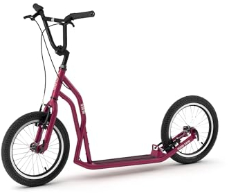 Yedoo S1616 Tretroller - bis 150 kg, mit Luftreifen 16/16 - Kickscooter für Erwachsene mit verstellbarem Lenker, Cityroller (Burgundy)