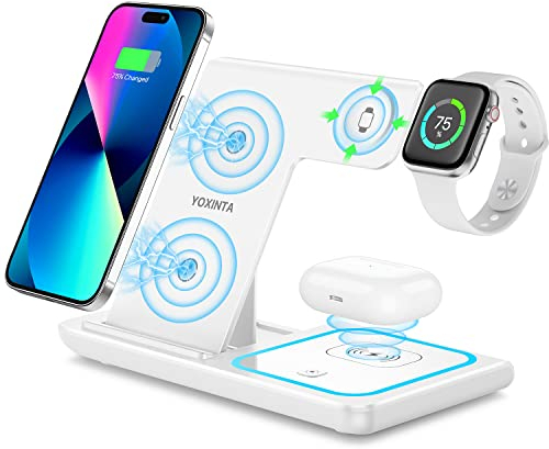 3 in 1 Charging Station for iPhone, Wireless Charger for iPhone 16 15 14 13 12 11 X Pro Max & Apple Watch - Wireless Charging Station for AirPods 4 3 Pro(white)