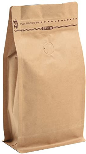 felipack 100 Count 32oz/1kg Kraft Paper Coffee Bags - High Barrier Kraft & Foil Liner - Flat Bottom Coffee Pouches with Degassing Valve, Food Storage Bags with Rsealable Zipper & Easy Open Tape